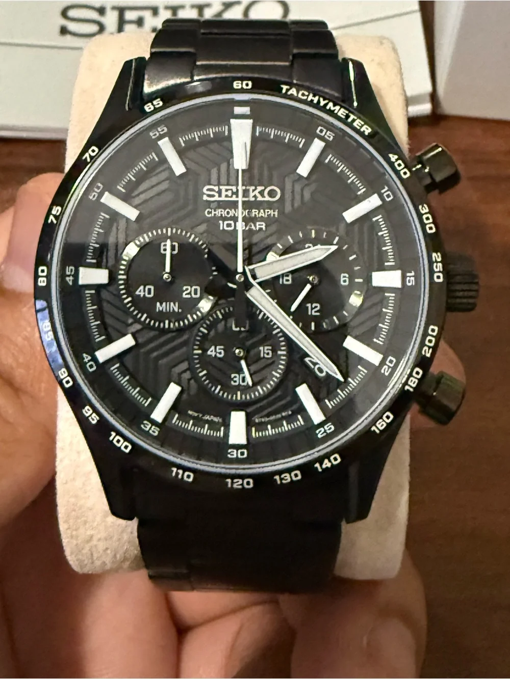 Seiko Black Stainless Steel Chronograph Watch